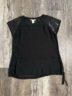 Fun & Flirt Black Short-Sleeve Top with Sequin Accent